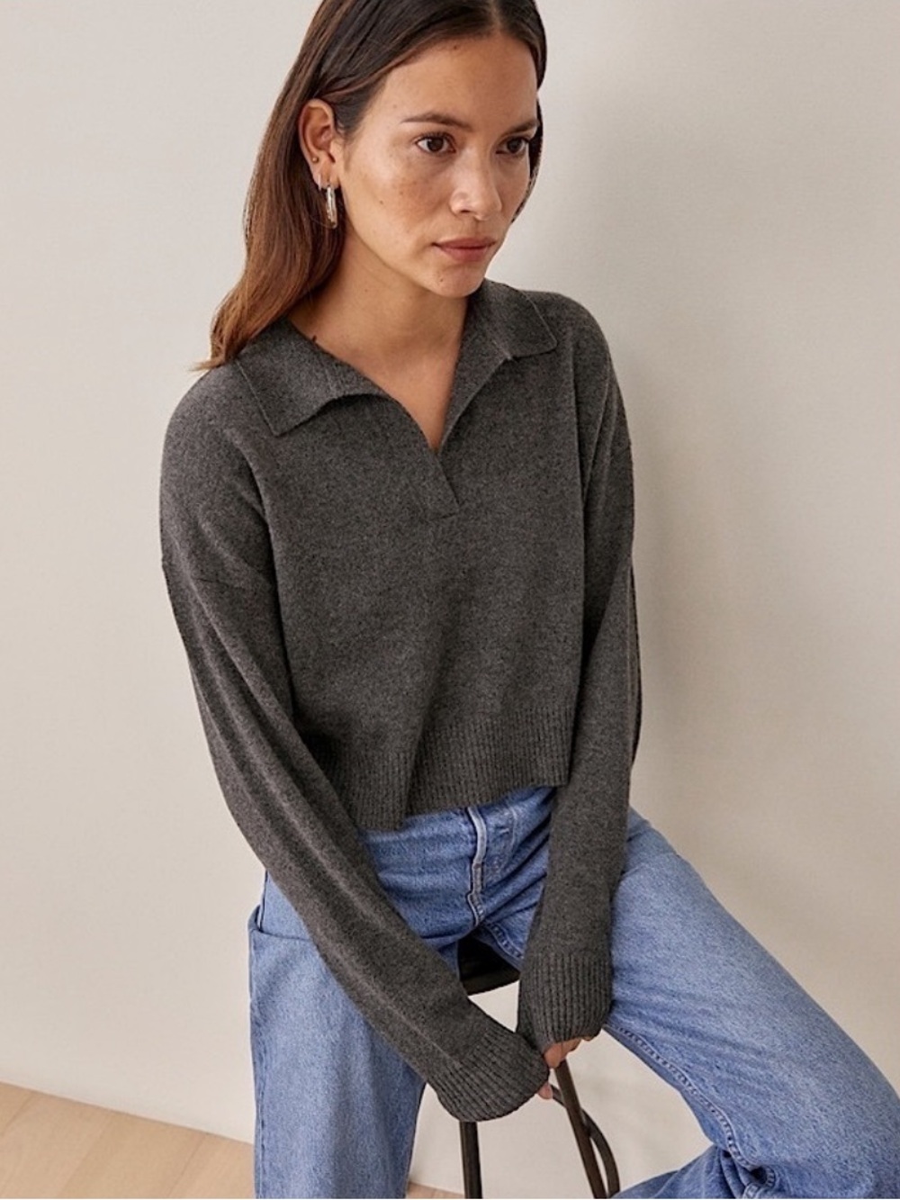 Reformation Cashmere Polo Sweater Charcoal Gray Size XL